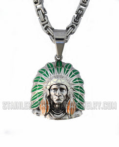 Heavy Metal Jewelry Indian Headdress Pendant Necklace Stainless Steel SP1737