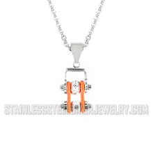 Load image into Gallery viewer, Heavy Metal Jewelry Ladies Mini Bike Chain Pendant Necklace Stainless Steel Chrome/Orange
