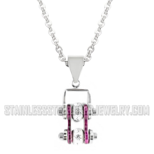 Heavy Metal Jewelry Ladies Mini Bike Chain Pendant Necklace Stainless Steel Chrome/Candy Purple