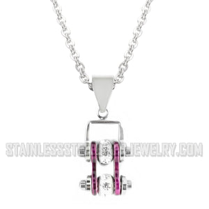 Heavy Metal Jewelry Ladies Mini Bike Chain Pendant Necklace Stainless Steel Chrome/Candy Purple