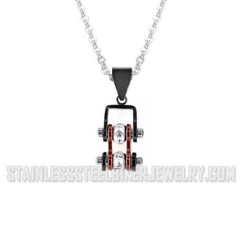 Heavy Metal Jewelry Ladies Mini Motorcycle Bike Chain Pendant Necklace Stainless Steel Black/Candy Red SP2006N