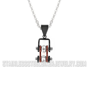 Heavy Metal Jewelry Ladies Mini Motorcycle Bike Chain Pendant Necklace Stainless Steel Black/Candy Red