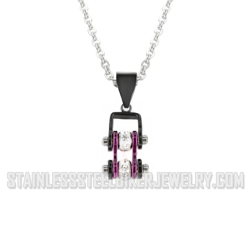 Heavy Metal Jewelry Ladies Mini Motorcycle Bike Chain Pendant Necklace Stainless Steel Black/Candy Purple