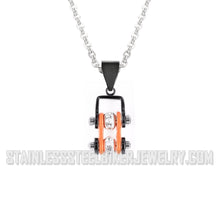 Load image into Gallery viewer, Heavy Metal Jewelry Ladies Mini Bike Chain Pendant Necklace Stainless Steel Black/Orange