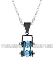 Load image into Gallery viewer, Heavy Metal Jewelry Ladies Mini Motorcycle Bike Chain Pendant Necklace Stainless Steel Chrome/Candy Blue