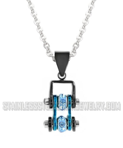 Heavy Metal Jewelry Ladies Mini Motorcycle Bike Chain Pendant Necklace Stainless Steel Chrome/Candy Blue SP2202N