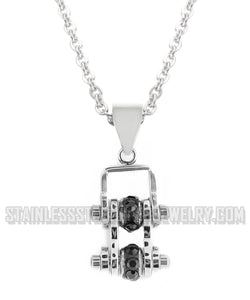Heavy Metal Jewelry Ladies Mini Motorcycle Bike Chain Pendant Necklace Stainless Steel Chrome/Black Crystals