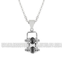 Load image into Gallery viewer, Heavy Metal Jewelry Ladies Mini Bike Chain Pendant Necklace Stainless Steel All Silver Black Stone Crystals