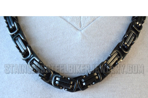 10mm Black Byzantine Necklace Stainless Steel Heavy Metal Jewelry Men's