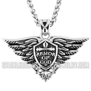 Heavy Metal Jewelry Ladies Armor of God Pendant Necklace with 22 inch Chain Stainless Steel Religious Jewelry