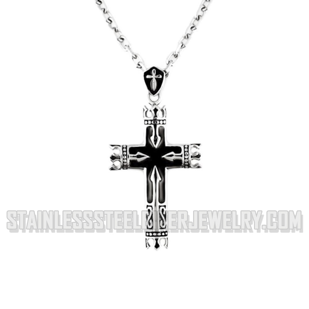 Heavy Metal Jewelry King Crown Cross Pendant Necklace Stainless Steel Religious Jewelry