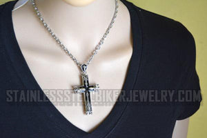 Heavy Metal Jewelry King Crown Cross Pendant Necklace Stainless Steel Religious Jewelry