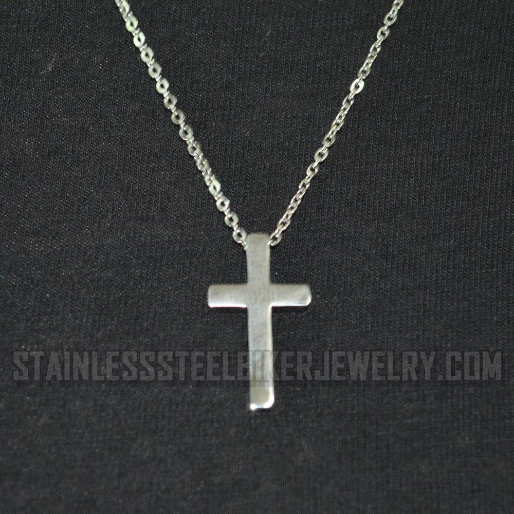 Heavy Metal Jewelry 1 Inch Tall Cross Pendant Necklace Stainless Steel Religious Jewelry