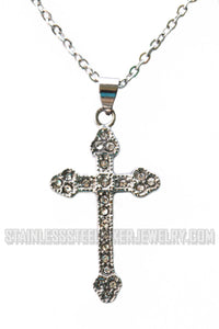 Heavy Metal Jewelry Ladies Bling Cross Pendant Necklace Stainless Steel Religious Jewelry