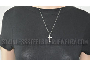 Heavy Metal Jewelry Ladies Bling Cross Pendant Necklace Stainless Steel Religious Jewelry