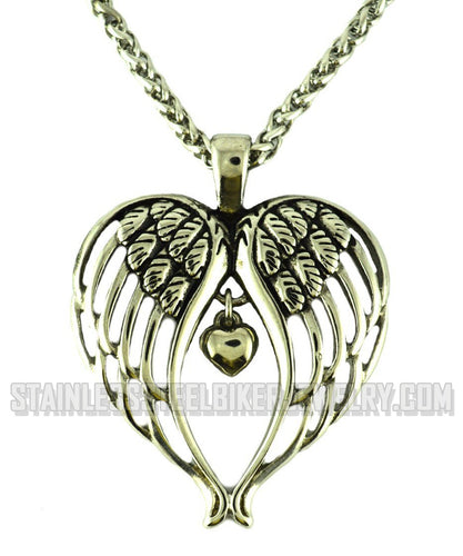 Heavy Metal Jewelry Men's Winged Heart Pendant Necklace Stainless Steel