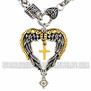Ladies Angel Wing Heart Pendant Religious Cross Stainless Steel