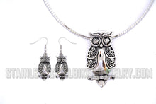 Load image into Gallery viewer, Heavy Metal Jewelry Ladies Owl Pendant Necklace Matching Earrings Set Stainless Steel