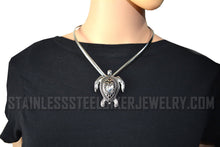 Load image into Gallery viewer, Heavy Metal Jewelry Ladies Turtle Pendant V-Cuff Necklace Stainless Steel Matching Earring Set