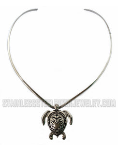 Heavy Metal Jewelry Ladies Turtle Pendant V-Cuff Necklace Stainless Steel Matching Earring Set
