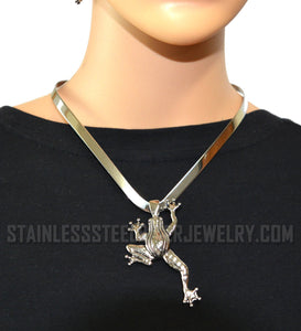 Heavy Metal Jewelry Ladies Frog Pendant V-Cuff Necklace Stainless Steel Matching Earrings