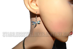 Heavy Metal Jewelry Ladies Dragonfly Pendant Omega Necklace Matching Earrings Set Stainless Steel