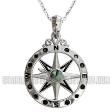 Load image into Gallery viewer, Heavy Metal Jewelry Abalone Compass Pendant Only with Adjustable 17 inch 21 inch Chain Necklace Stainless Steel