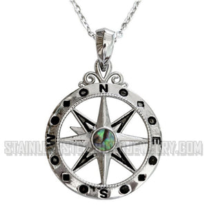 Heavy Metal Jewelry Abalone Compass Pendant Only with Adjustable 17 inch 21 inch Chain Necklace Stainless Steel