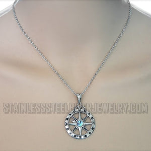 Heavy Metal Jewelry Abalone Compass Pendant Only with Adjustable 17 inch 21 inch Chain Necklace Stainless Steel