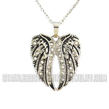 Load image into Gallery viewer, BikerJewelry Ladies Bling Angel Wing Pendant With Necklace Stainless Steel