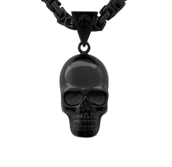 Men's Black Stainless Steel Necklace and Large Skull