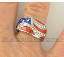 Load image into Gallery viewer, Heavy Metal Jewelry Ladies American Flag Ring Stainless Steel