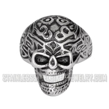Load image into Gallery viewer, Heavy Metal Jewelry Men&#39;s Tribal Tattoo Skull Stainless Steel Ring
