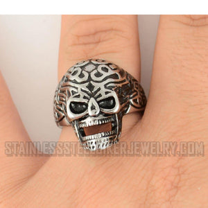 Heavy Metal Jewelry Men's Tribal Tattoo Skull Stainless Steel Ring