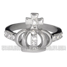 Load image into Gallery viewer, Heavy Metal Jewelry Ladies Diamond Crown and Cross Stainless Steel Ring