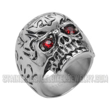 Load image into Gallery viewer, Heavy Metal Jewelry Ladies Red Eye Skull Ring Stainless Steel