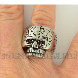 Heavy Metal Jewelry Ladies Red Eye Skull Ring Stainless Steel