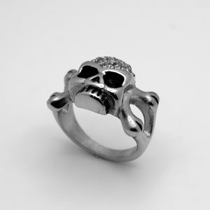 Ladies Skull Crossbones Bones Motorcycle Biker Ring Imitation Diamonds