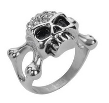 Load image into Gallery viewer, Ladies Skull Crossbones Bones Motorcycle Biker Ring Imitation Diamonds