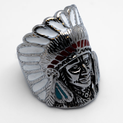 Heavy Metal Jewelry Men's Indian Head Stainless Steel Ring Enamel