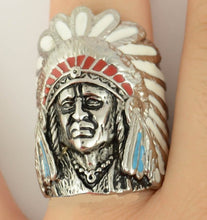 Load image into Gallery viewer, Heavy Metal Jewelry Men&#39;s Indian Head Stainless Steel Ring Enamel