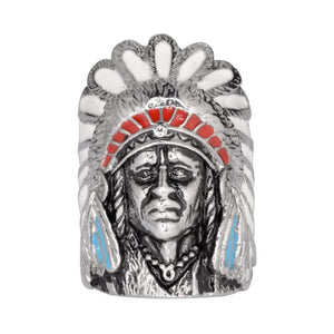 Heavy Metal Jewelry Men's Indian Head Stainless Steel Ring Enamel