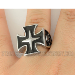 Heavy Metal Jewelry Men's Maltese Cross Skull Stainless Steel Ring