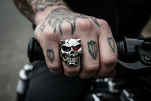 Load image into Gallery viewer, Horned Skull Ring with Bullet &amp; Red Eye Biker Ring Stainless Steel  SR107