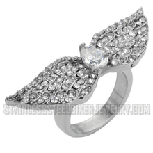 Load image into Gallery viewer, Heavy Metal Jewelry White Crystal Wings Stainless Steel Ring