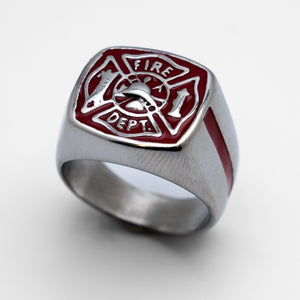 Men’s Firefighters Stainless Steel Ring in Red