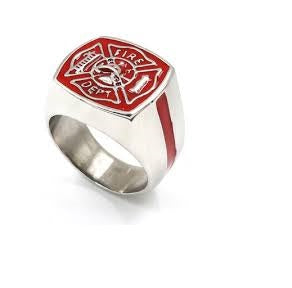 Men’s Firefighters Stainless Steel Ring in Red