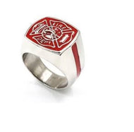 Red Firefighter's Ring Unisex Maltese Cross Stainless Steel Ring SR108