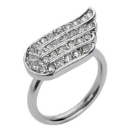 Flat Angel Wing Bling Ring 30 Clear Crystals in Stainless Steel Lady Biker SR113
