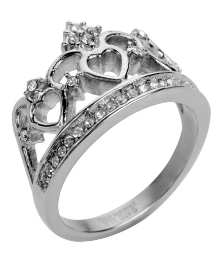 Heavy Metal Jewelry Ladies Fancy Tiara Crown Ring Stainless Steel Bling SR114